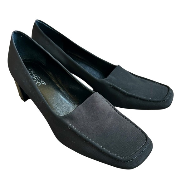 Franco Sarto Black Nylon Square Toe Chunky 2” Heels size 8.5 - Picture 1 of 10